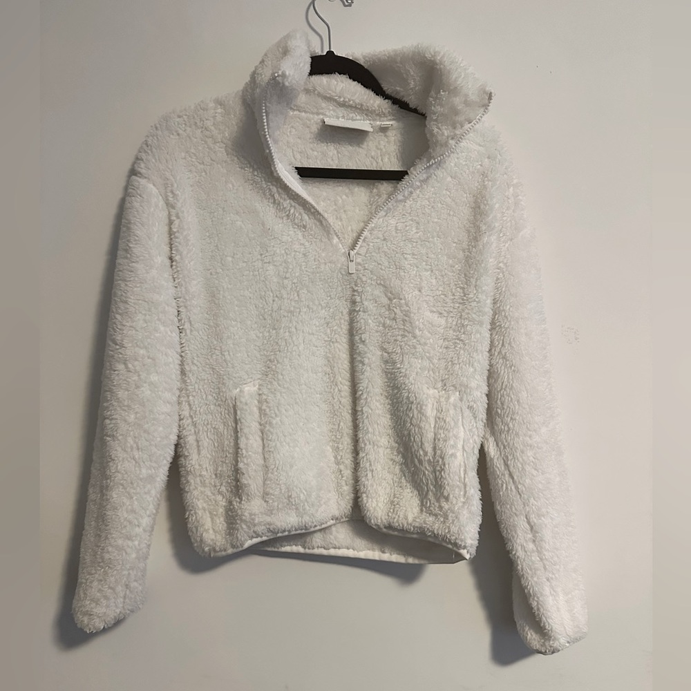 Aritzia Sunday Best White Faux Fur Half Zip Jacket 2XS